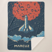 宇宙ロケットから赤い惑星カスタムに男の子のための毛布 シェルパブランケット (正面)