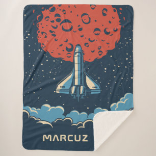 宇宙ロケットから赤い惑星カスタムに男の子のための毛布 シェルパブランケット
