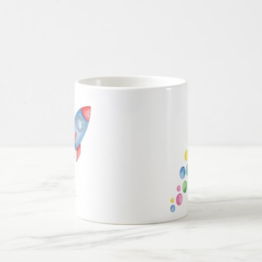 宇宙ロケットかわいいおもしろいパーソナライズされたギフト名 コーヒーマグカップ (中央)