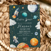 宇宙ロケットと宇宙飛行士の子供の誕生日パーティー 招待状