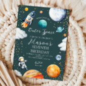 宇宙ロケットと宇宙飛行士の子供の誕生日パーティー 招待状