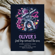 宇宙ロケットに乗った宇宙飛行士と星と惑星