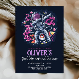 宇宙ロケットに乗った宇宙飛行士と星と惑星 招待状