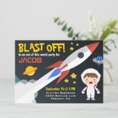 宇宙ロケットのモダンボーイズ誕生日パーティー 招待状 (スタンド正面)