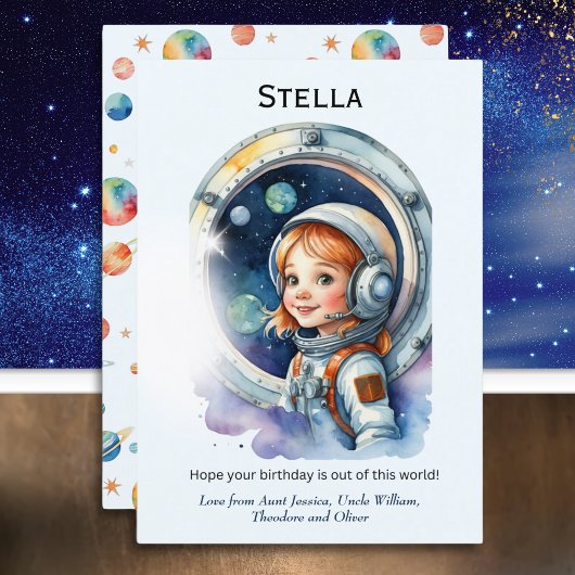 宇宙ロケットの女の子宇宙飛行士 誕生日カード カード