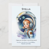 宇宙ロケットの女の子宇宙飛行士 誕生日カード カード (正面)