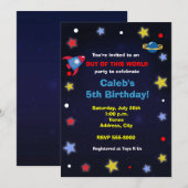 宇宙ロケットの子供の誕生日パーティー招待状 招待状 (正面/裏面)