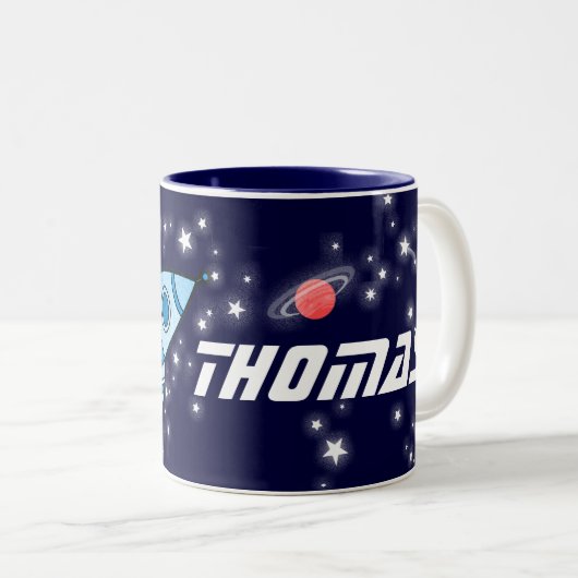 宇宙ロケットの紫系統は一流のマグをからかいます ツートーンマグカップ (正面右)