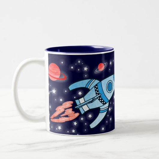 宇宙ロケットの紫系統は一流のマグをからかいます ツートーンマグカップ (左)
