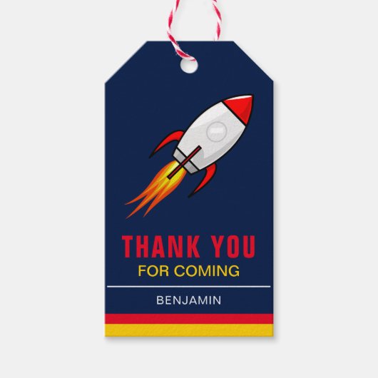 宇宙ロケットの誕生日パーティーのお土産 ギフトタグ (正面)