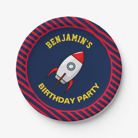 宇宙ロケットの誕生日パーティー ペーパープレート (正面)