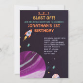 宇宙ロケットの誕生日パーティー 招待状 (正面)