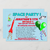 宇宙ロケットの誕生日パーティー 招待状 (正面/裏面)