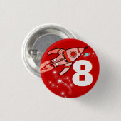 宇宙ロケットの赤い男の子の年齢ボタン 缶バッジ (正面&裏面)