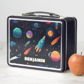宇宙ロケットキッズランチボパーソナライズされたックス メタルランチボックス (インサイチュ)
