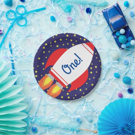 宇宙ロケットスターシップ1歳の誕生日プレート ペーパープレート (パーティー)