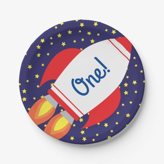 宇宙ロケットスターシップ1歳の誕生日プレート ペーパープレート (正面)