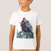 宇宙ロケットソリのサンタクロース - クリスマス Tシャツ (正面)