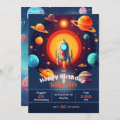 宇宙ロケットバースデーパーティー 招待状 (正面/裏面)