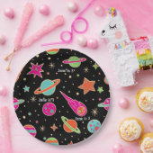 宇宙ロケットパターン名誕生日パーティー ペーパープレート (パーティー)