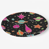 宇宙ロケットパターン名誕生日パーティー ペーパープレート (アングル)