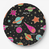 宇宙ロケットパターン名誕生日パーティー ペーパープレート (正面)