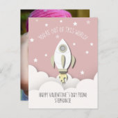 宇宙ロケットピンク教室バレンタイン写真 ポストカード (正面/裏面)