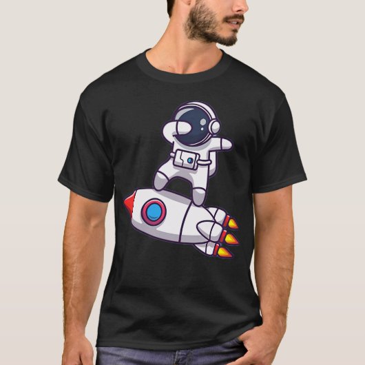 宇宙ロケット付きキュート宇宙飛行士 Tシャツ (正面)