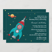 宇宙ロケット写真誕生会の招待状 招待状 (正面/裏面)