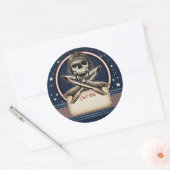 宇宙ロケット名札ステッカー付き海賊 ラウンドシール (封筒)
