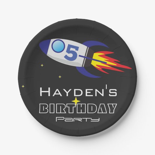 宇宙ロケット子供の誕生日カスタム時代 ペーパープレート (正面)