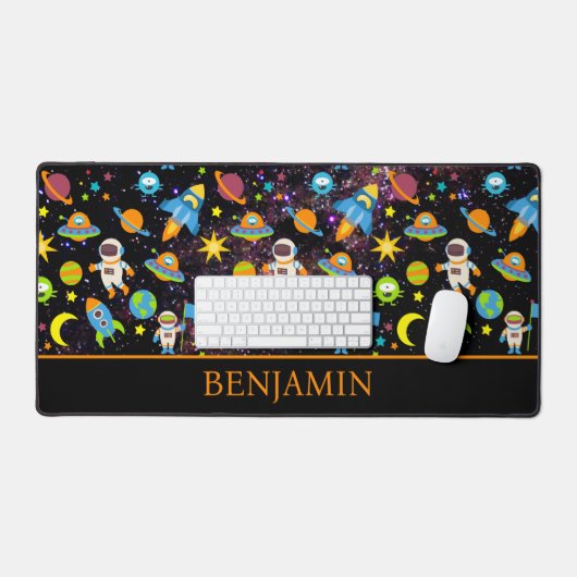 宇宙ロケット惑星ブラック デスクマット (キーボード&マウス)