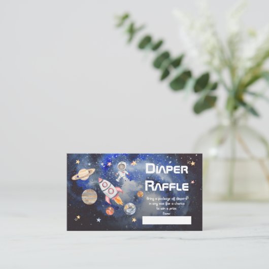 宇宙ロケット惑星ボーイベビーシャワーおむつラッフル エンクロージャーカード (スタンド正面)