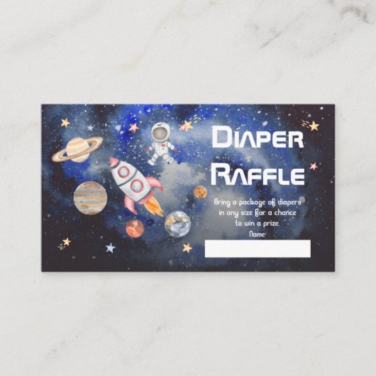 宇宙ロケット惑星ボーイベビーシャワーおむつラッフル エンクロージャーカード (正面)