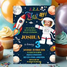 宇宙ロケット惑星宇宙飛行士誕生日写真 招待状