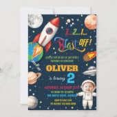 宇宙ロケット惑星宇宙飛行士誕生日写真 招待状 (正面)