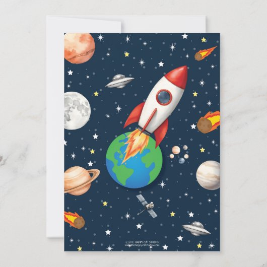 宇宙ロケット惑星宇宙飛行士誕生日写真 招待状 (裏面)
