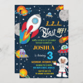 宇宙ロケット惑星宇宙飛行士誕生日写真 招待状 (正面/裏面)