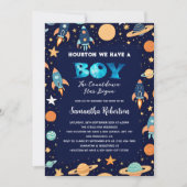 宇宙ロケット惑星海軍ブルーベビーシャワー 招待状 (正面)