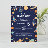 宇宙ロケット惑星海軍ブルー誕生日 招待状 (スタンド正面)