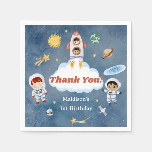 宇宙ロケット惑星紙プレートナプキンス スタンダードカクテルナプキン (正面)