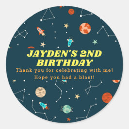 宇宙ロケット惑星誕生日ありがとう ラウンドシール