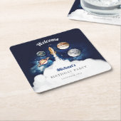 宇宙ロケット惑星銀河系紙プレート スクエアペーパーコースター (アングル)