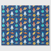 宇宙ロケット惑星Ufo星ブルーラッピング紙 ラッピングペーパー (フラット)