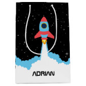 宇宙ロケット打ち上げ名前をカスタムする ミディアムペーパーバッグ (正面)