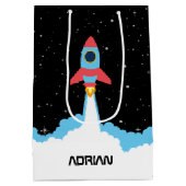 宇宙ロケット打ち上げ名前をカスタムする ミディアムペーパーバッグ (裏面)