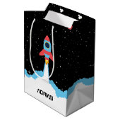宇宙ロケット打ち上げ名前をカスタムする ミディアムペーパーバッグ (裏面アングル)