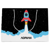 宇宙ロケット打ち上げ名前をカスタムする ラージペーパーバッグ (正面)