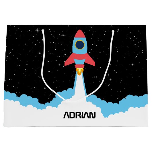 宇宙ロケット打ち上げ名前をカスタムする ラージペーパーバッグ (正面)
