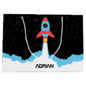 宇宙ロケット打ち上げ名前をカスタムする ラージペーパーバッグ (裏面)